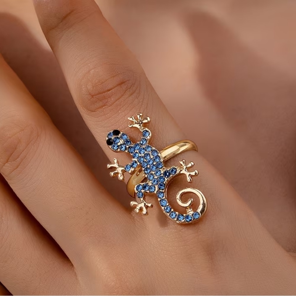 Gold Lizard Ring with Blue Crystal Accents